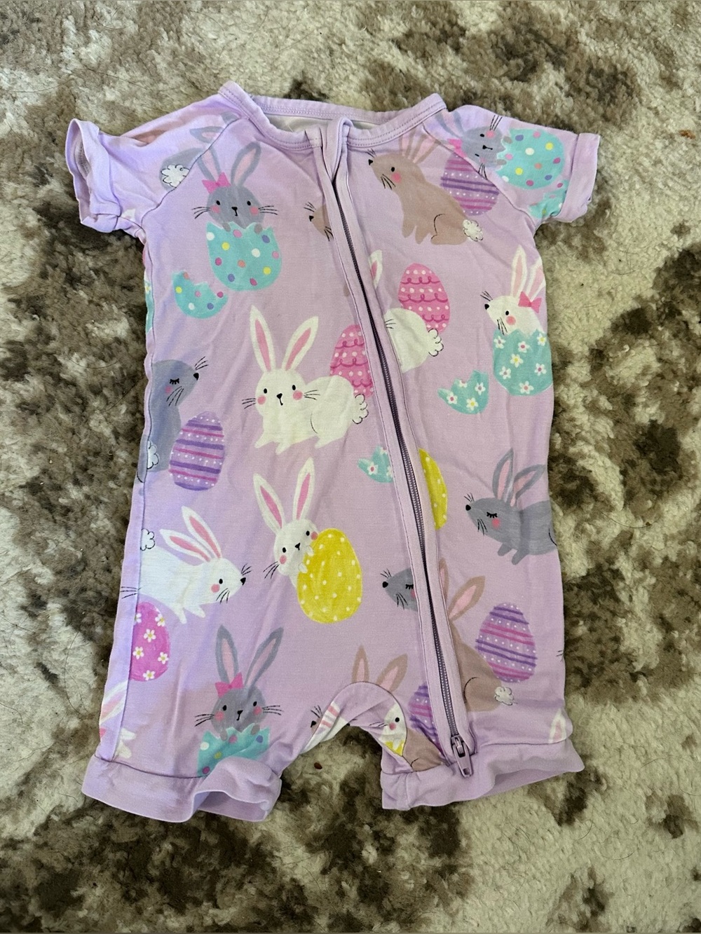 Little Sleepies Lilac Bunny Romper with Pastel Print